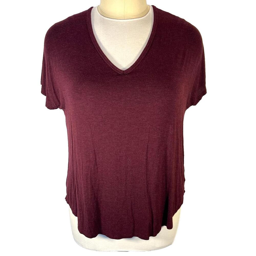 Daily Ritual Tunic Top Womens XL Burgundy Short Dolman Sleeve Hi-Lo Hem